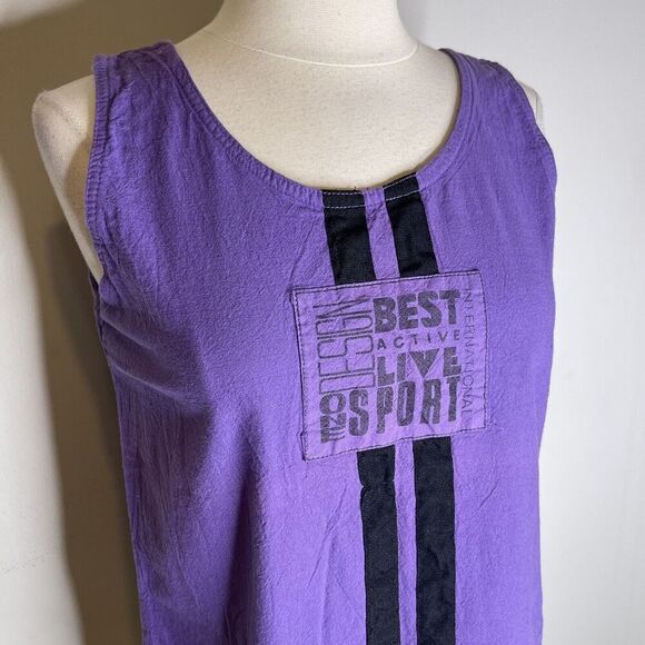 Vintage 90s S Small Tank Top Purple Sport Surf Beach Cotton Wacky Hip Hop Active - Picture 9 of 16